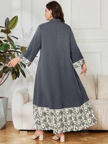 Lacomfia Váy dài tay rộng rãi in họa tiết chắp vá cỡ lớn, mùa xuân/thu - Nhiều màu - Xem 2