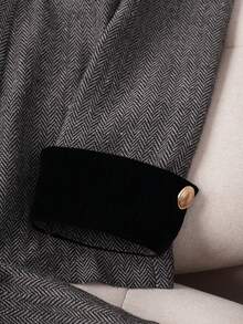 SHEIN Franclia Bộ vest vest nữ có ve áo cài nút kim loại và quần ống loe - Xám - Xem 3