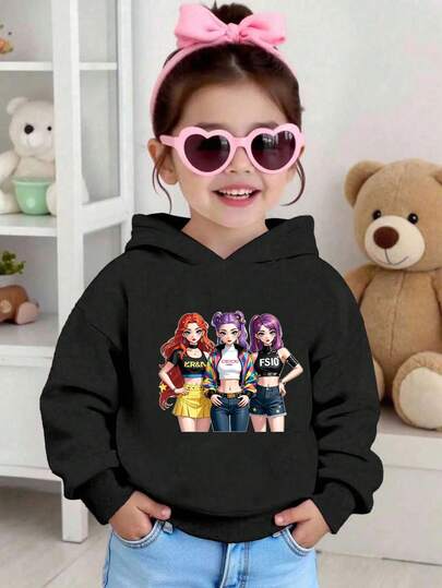SHEIN sweat-shirt à capuche ample et confortable pour filles pré-adolescentes, avec imprimé graphique de style Kpop, adapté pour l'automne/l'hiver