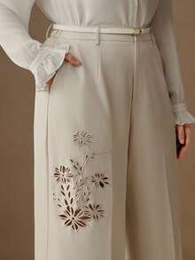 Anewsta Fashionable Modern Professional Casual Office Embroidered Women Suit Pants - Camel - View 3