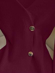 Franclia New Elegant V-Neck Design Solid Color Pullover Sweater For Women, Versatile For Autumn - Burgundy - View 4