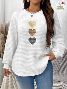 EMERY ROSE Plus Size Casual Versatile White Three-Color Heart Gradient Sweatshirt For Women,Smart Casual Everyday Summer Halloween Fall Long Sleeve Tops - Multicolor - View 1