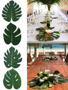 50pcs-Tropical Party Decorations Supplies Tropical Palm Leaves Hibiscus Flowers Simulation Artificial Leaf For Hawaiian Luau Party Jungle Beach Theme BBQ Birthday Table Decor,Artificial Palm Leaves For Hawaiian Jungle Themed Party - Multicolor - View 8