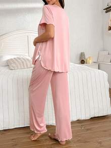 Moonlight&Mama Romantic Solid Color Comfortable Milk Silk Bow Maternity Pajama Set - Dusty Pink - View 2