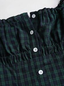 Sweetra 女式露肩格子前扣休闲束腰迷你连衣裙 - 藏蓝色 - 查看 3