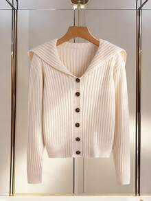 SHEIN Franclia Women's Apricot Button Comfortable Versatile Fashion Cardigan Sweater - Apricot - View 3