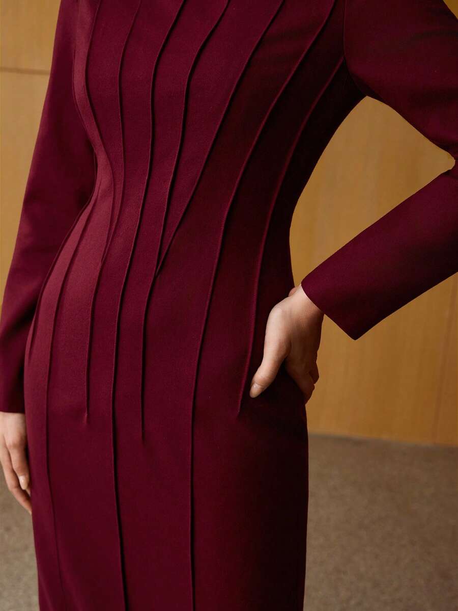 MOTF PREMIUM WOMEN'S WOOL ELEGANT COMMUTER DRESS, WINTER - Burgundy - View 2