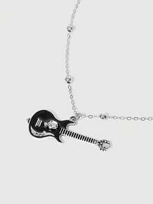 Y2Kool 1pc Y2k Gothic Rock Punk Skull Guitar Necklace, Daily Wear And Party For Both Male And Female - Gun Black - View 2