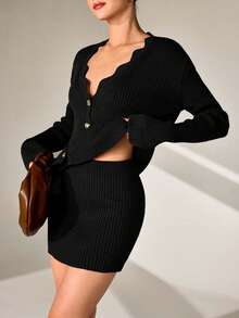 CLARA VERO Women ' Piece Elegant Cardigan And Skirt - Black - View 8