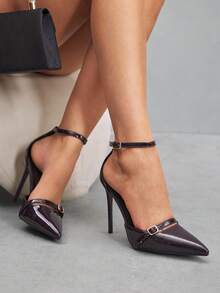 CUCCOO SZL Tacones altos de moda con diseño de hebilla y espalda descubierta para mujer - Café integral - Ver 9