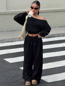 Muchica Conjunto de dos piezas para mujer para uso diario - Negro - Ver 4
