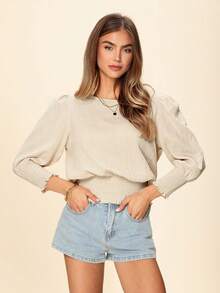 SHEIN LUNE 女士春季杏色棉质宽松度假衬衫