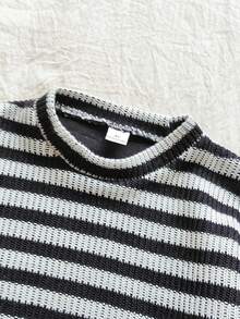 Vintaside Kids 2pcs/Set Girls Striped Sweatshirt & Soft Denim Pants Outfit, Countryside Style, Suitable For Spring, Autumn & Winter - Black and White - View 5