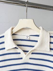 Sparklyn Teen Girl Casual Striped Lapel Drop Shoulder Top And Wide Leg Pants Set, Autumn