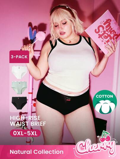 LUVLETTE Paquete de 3 bragas de algodón suave de cintura alta para mujer - Conjunto de ropa interior tipo pijama de Navidad con estilo de cerezas 2025