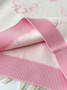 Girls Heart Pattern Crew Neck Sweater & Pleated Skirt 2-Piece Set, Fashion & Stylish, Autumn/Winter - Pink - View 7