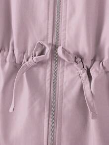 SHEIN Elladie kids 1 件年轻女孩纯色休闲连帽夹克，腰部设计，适合秋冬季穿着，适用于学校、户外活动、家庭聚会，提供温暖和舒适。 - 淡紫色 - 查看 8