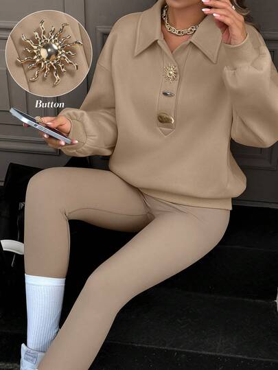 EMERY ROSE Women's Casual Metal Decor Sweatshirt, Autumn/Winter