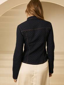 Aralina Women's Front Button Long Sleeve Casual Denim Jacket, Fashionable & Versatile - Dark Wash - View 3