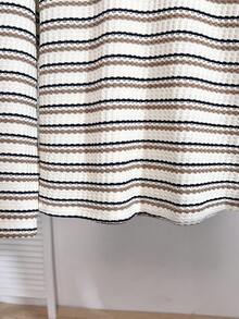 Tween Girl Half-Zip Drop Shoulder Casual Striped Versatile T-Shirt Set