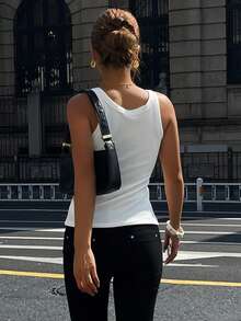 DAZY Women's Solid Color Round Neck Ribbed Slim Fit Casual Camisole - White - View 2