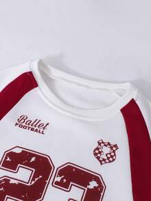 Sparklyn 2pcs/Set Teenage Girls' Sporty Casual Outfit, Colorblock Round Neck Long Sleeve Letter Print Sweatshirt And Wide Leg Pants