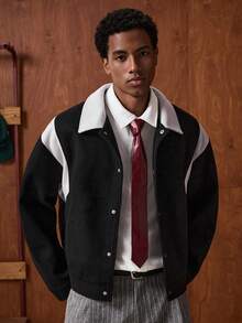 Manfinity VCAY Áo khoác nam dài tay cổ điển màu tương phản thu đông - màu đen - Xem 3