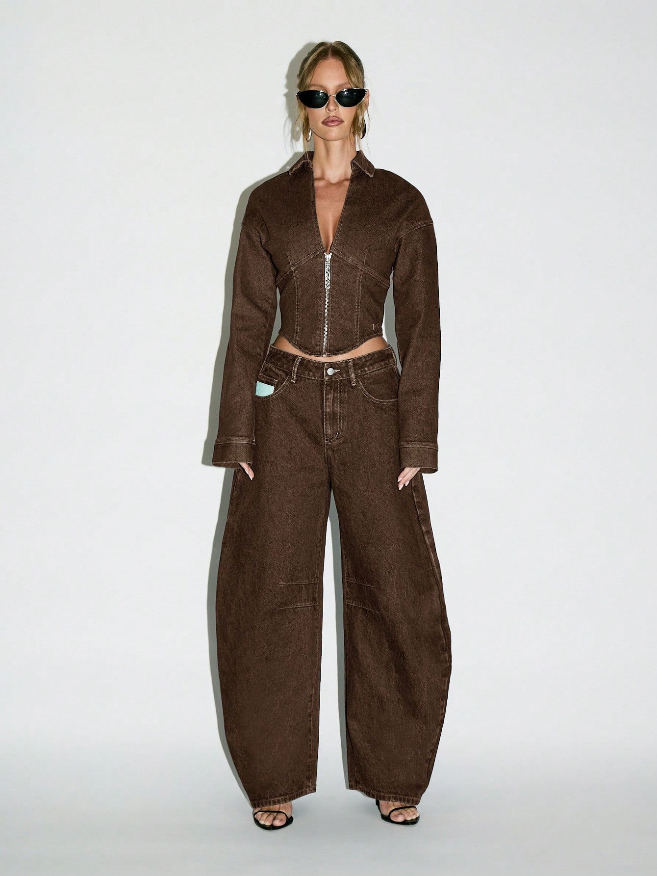 KIZN High Waisted Barrel Leg Raw Denim Jeans