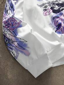 AXEPEAK Sudadera con estampado para hombres, cuello redondo, manga larga y corte holgado con estampado de ángel - Blanco - Ver 4