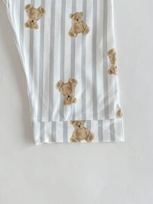 2pcs Young Boy Cute Bear Print & Gray Striped Long Sleeve Top And Pants Elegant Comfortable Pajama Set Night Wear Kids Kids Collar Neck Pajama Sets Cotton Boys Pajamas Boys Sleeping Clothes Kids Long Pajama Sets Unisex Long Pajama Sets Cute Sets Button Up Pajama Set Kids Pajama Sets - Light Grey - View 6