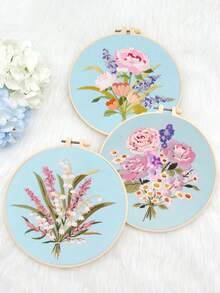 1 set Kit de bordado DIY, diseño de patrón de flores bordado, pintura de hilo a mano, decoración de escritorio, el color de la tabla de bobinado es aleatorio - Multicolor - Ver 2