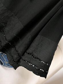 CosyJoli Plus Size Women's Black Shirts, Lace Shirts, Autumn Clothing Tops, Colorful Lace Tops, Comfortable Babydolls - Black - View 3