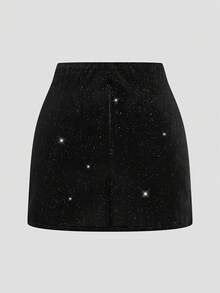 Sweetra CURVE Plus Size Black & Khaki Casual Pleated Mini Skirt, Slimming & Versatile - Black - View 2