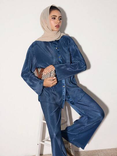 Modelyn 女士优雅纯色衬衫和裤子套装，办公室穿着