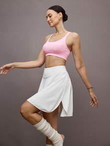 Activina 交叉 挖空 羅紋針織純色運動內衣 - 粉色 - 查看 4