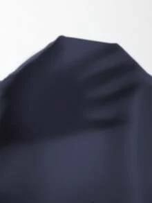 SHEIN LUNE Elegant Commuter Solid Color Lantern Sleeve Ruched Waist Shirt - Navy Blue - View 8