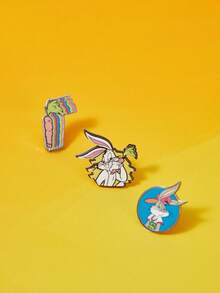 LOONEY TUNES X SHEIN 时尚可爱彩色兔子胡萝卜图案胸针套装 - 彩色 - 查看 3