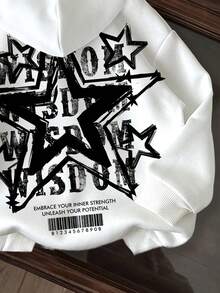 SHEIN ModeFlare Wear 男婴休闲简约字母图案宽松针织柔软连帽卫衣，秋季加厚，衣服背面