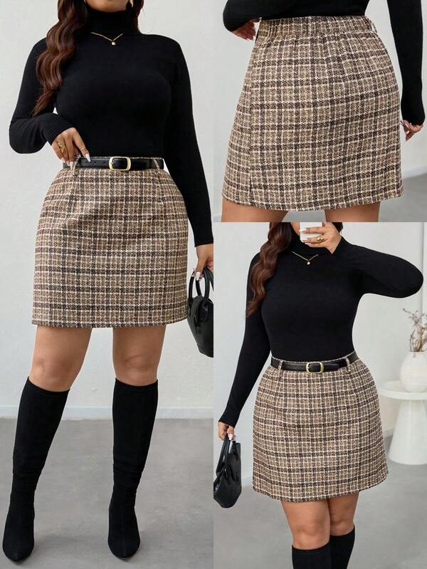 Firerie Plus Size Plaid Casual/Work Skirt Spring