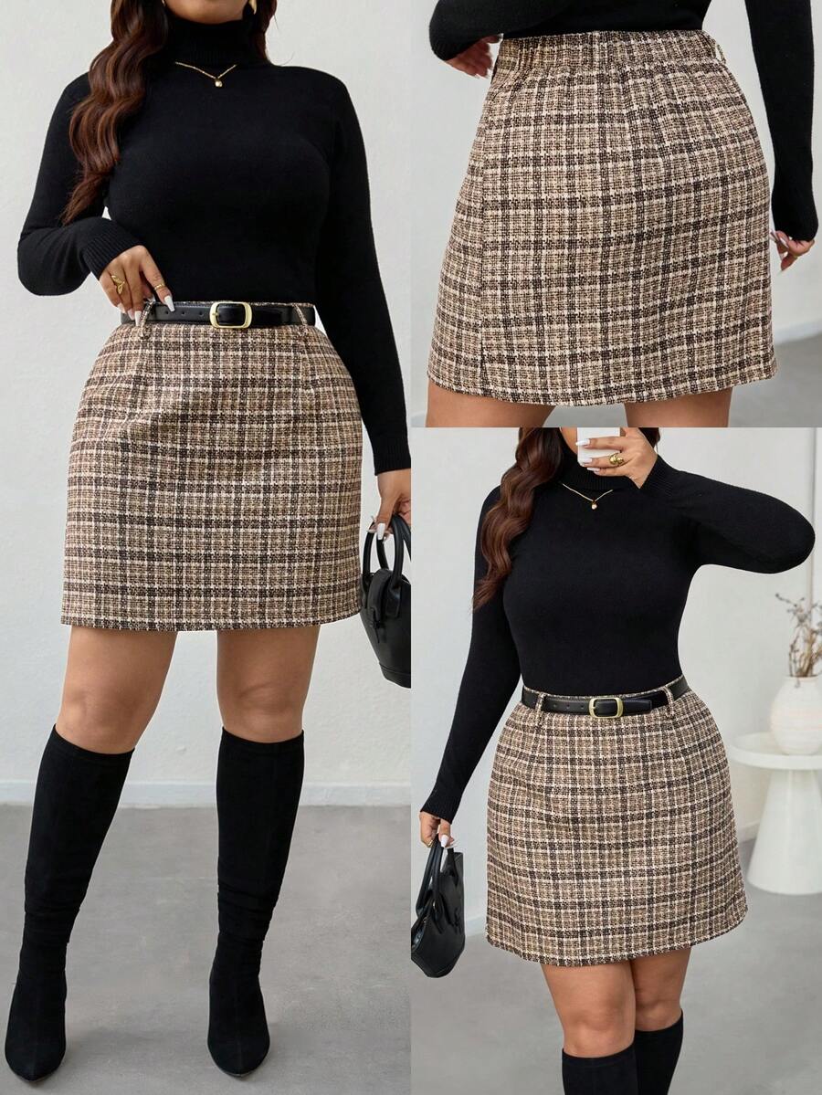 Firerie Plus Size Plaid Casual/Work Skirt Spring - Multicolor - View 1