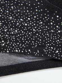 ROMWE Grunge Punk Women's Sexy Super Low Waist Super Skinny Rhinestone Studded Denim Hot Shorts - Black - View 4