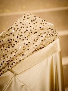 Tween Girl' 亮片拼布腰部开衩下摆优雅圣诞派对连衣裙 - 杏色 - 查看 4