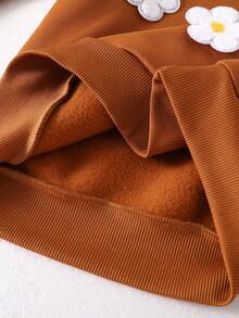 Setelan Kasual 2 Potong Hoodie Lengan Panjang Motif Bunga dan Celana Flare untuk Remaja Perempuan, Musim Gugur/Dingin - Coklat - View 7