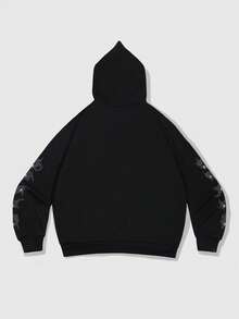 ROMWE MEN Street Life Men's Dragon Street Fashion Printed Zip-Up Hoodie Sweatshirt - Black - View 2