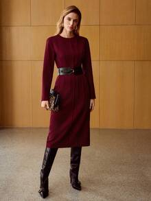 MOTF PREMIUM WOMEN'S WOOL ELEGANT COMMUTER DRESS, WINTER - Burgundy - View 6