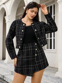SHEIN LUNE 大码女式黑色休闲宽松西装 - 黑色 - 查看 5