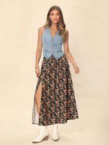 Coeurva Váy in hoa Bohemian màu đen, phong cách cổ điển, phù hợp cho kỳ nghỉ, lễ hội âm nhạc, kỳ nghỉ bãi biển, quà tặng cho mẹ, mùa hè - màu đen - Xem 1