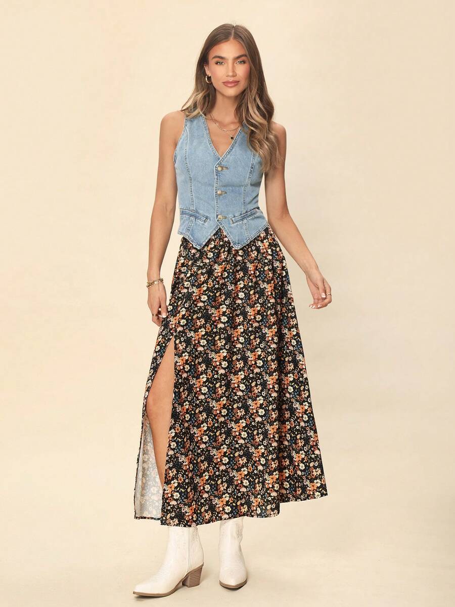 Coeurva Váy in hoa Bohemian màu đen, phong cách cổ điển, phù hợp cho kỳ nghỉ, lễ hội âm nhạc, kỳ nghỉ bãi biển, quà tặng cho mẹ, mùa hè - màu đen - Xem 1