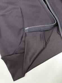 StreetHx 复古美式设计休闲女式深灰色连帽运动衫夹克，秋季 - 灰色 - 查看 6