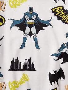 BATMAN X SHEIN Tween Boy & Cool Casual Cartoon All-Over Print Loose Fit Crew Neck Long Sleeve Knit Sweatshirt, White - White - View 3